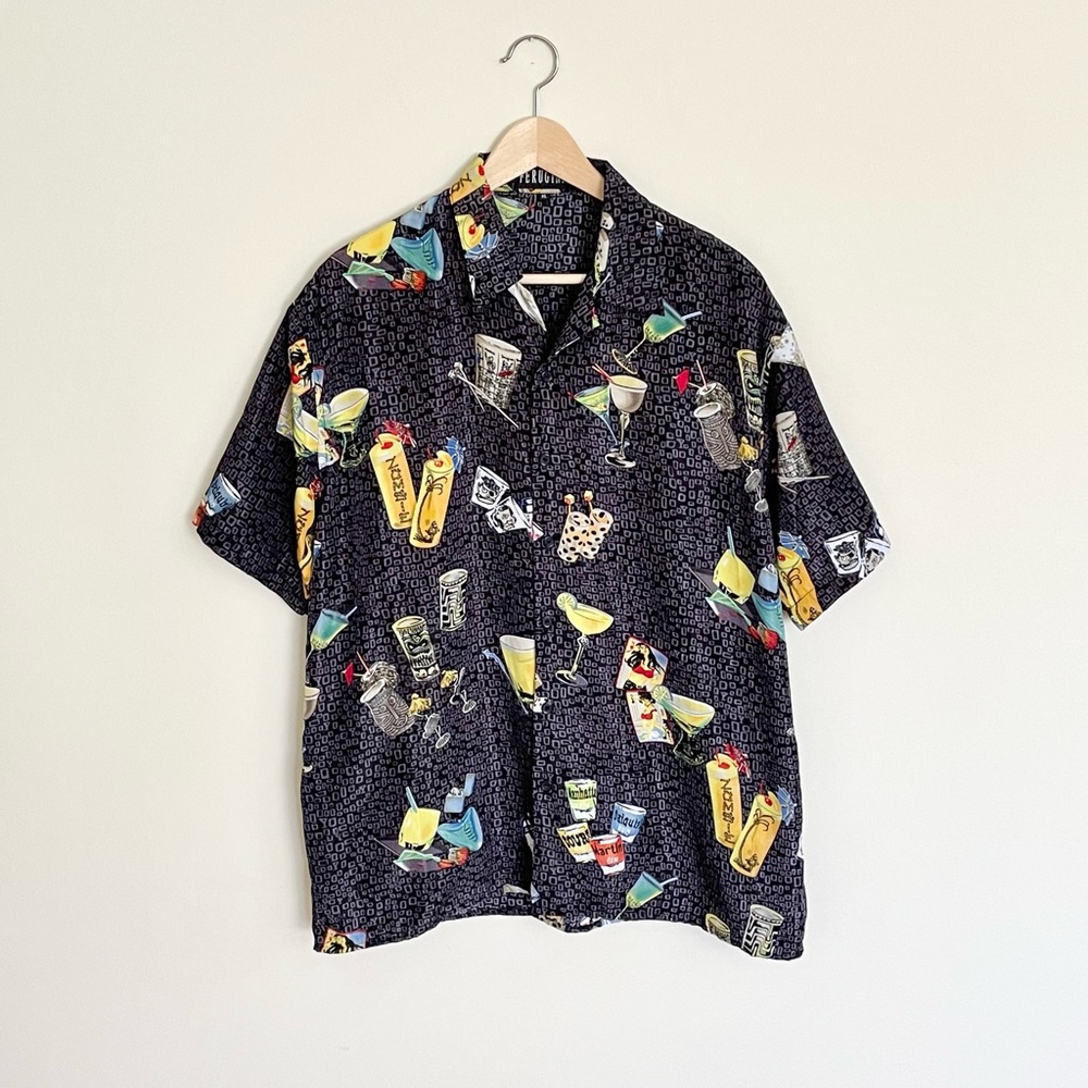 Ferugini Hawaiian Tiki Cocktail Graphic Casual Button Down Shirt Men’s size XL